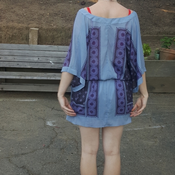 Free People kimono Style Patterned Blue Mini Dress - Picture 3 of 7